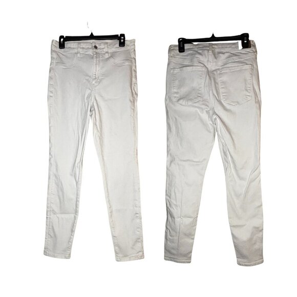 271. American Eagle White Super High-Rise Jegging | Stretch Skinny Jeans Large - Picture 3 of 4